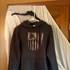 Black Hoodie with Distressed Flag Design